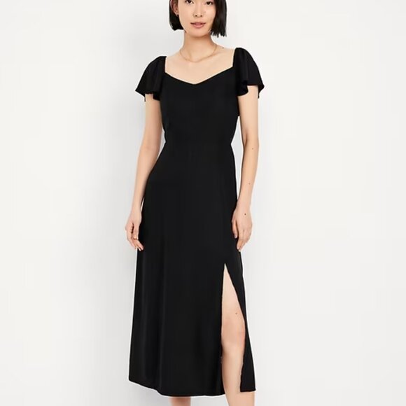 Flutter-Sleeve Crepe Midi Dress Old Navy size Small Tall color Black Jack - Picture 1 of 5